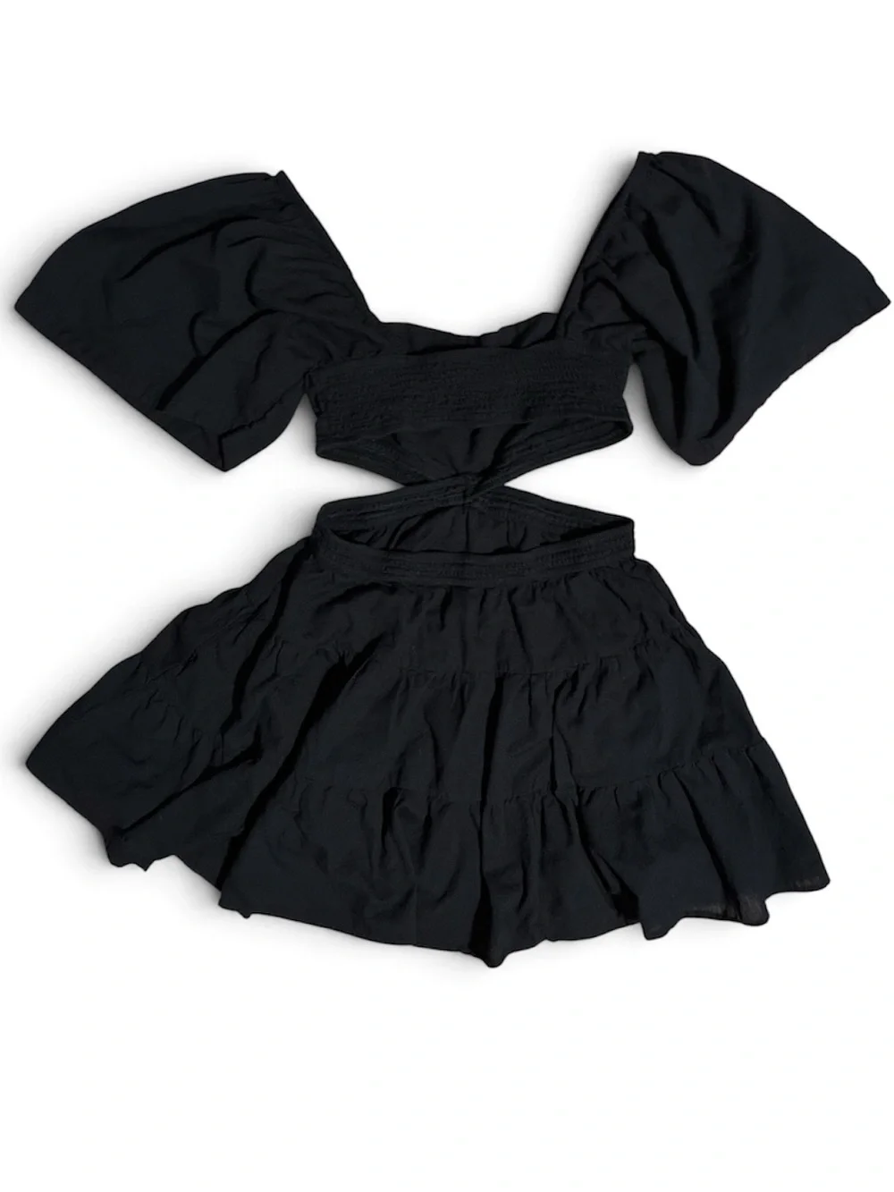 Free People Cross of Sunlight Cutout Mini Dress Black Pockets Size Medium